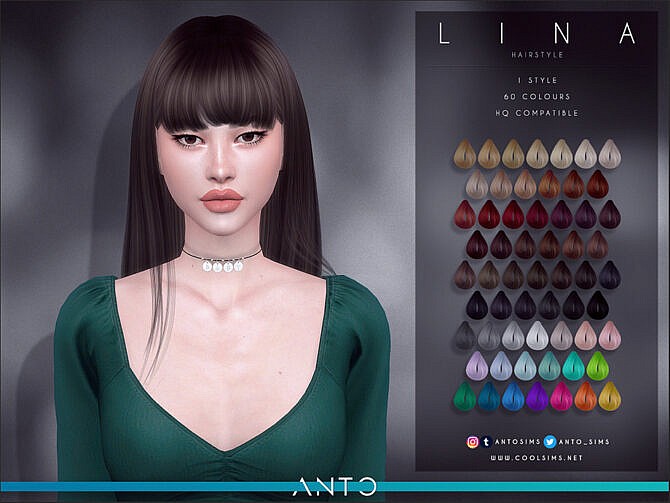 Sims 4 Lina long straight hair with fringe by Anto at TSR