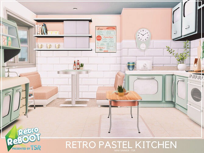 Sims 4 Retro Pastel Kitchen by Mini Simmer at TSR