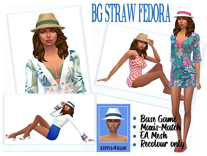 Sims 4 BG STRAW FEDORA at Sims4Sue