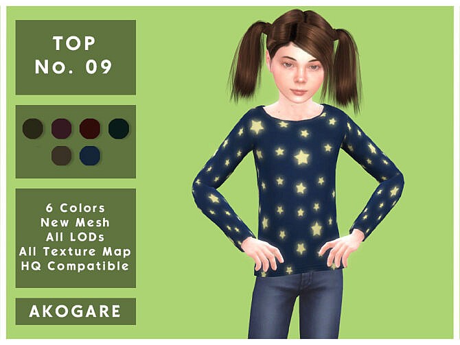 Sims 4 Long sleeve star t shirt No.09 by Akogare at TSR