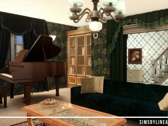 Sims 4 Retro Wheatley Living Room by SIMSBYLINEA at TSR