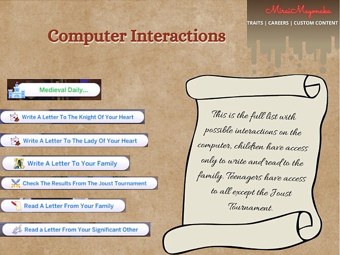 Sims 4 Medieval Interactions 1.0 by MiraiMayonaka at Mod The Sims 4