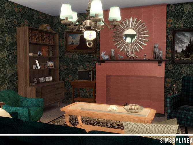 Sims 4 Retro Wheatley Living Room by SIMSBYLINEA at TSR