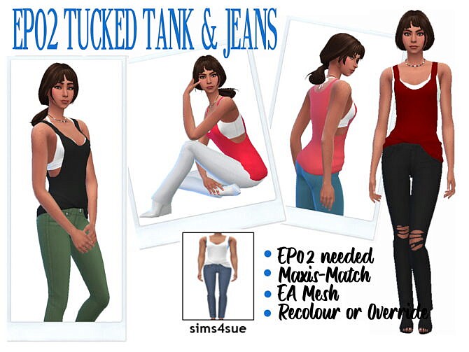 Sims 4 EP02 TUCKED TANK & JEANS at Sims4Sue