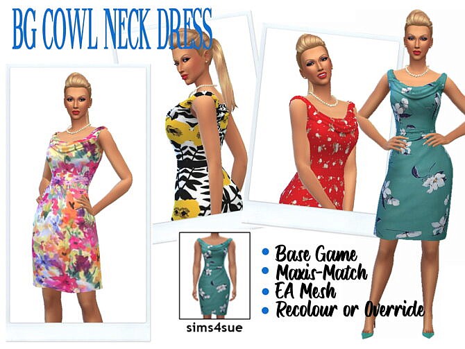 Sims 4 BG COWL NECK DRESS at Sims4Sue