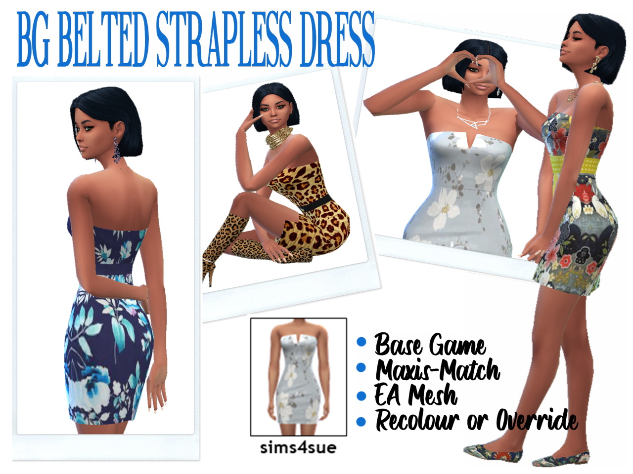 BG BELTED STRAPLESS DRESS at Sims4Sue » Sims 4 Updates