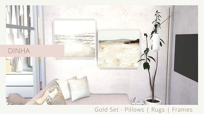 Sims 4 Gold Set Pillows | Rugs | Frames at Dinha Gamer