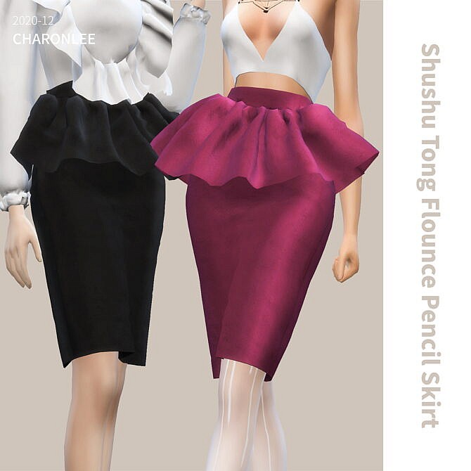 Sims 4 Shushu Tong Flounce Pencil Skirt at Charonlee