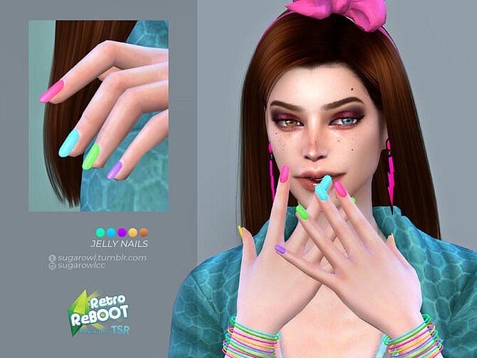 Sims 4 Retro Jelly nails by sugar owl at TSR