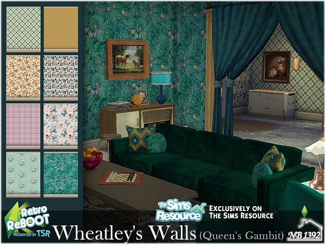 Sims 4 Retro Wheatleys Walls (Queens Gambit) by nobody1392 at TSR