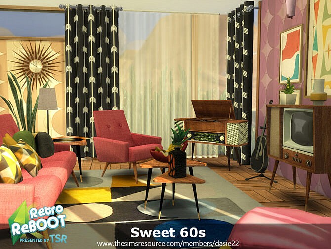 Sims 4 Retro Sweet 60s Living Room by dasie2 at TSR
