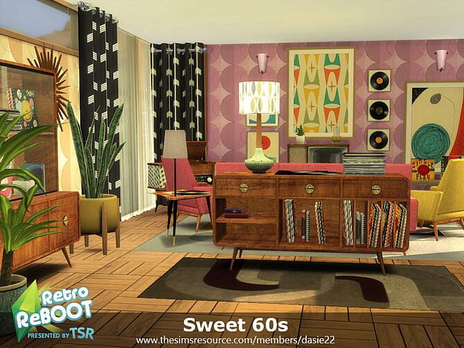 Sims 4 Retro Sweet 60s Living Room by dasie2 at TSR