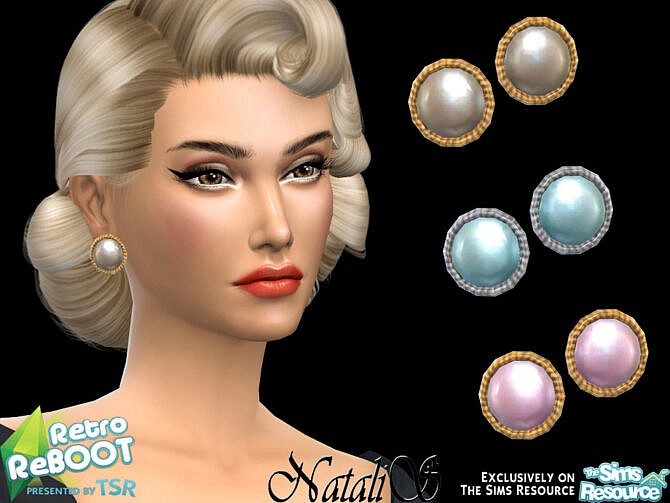 Sims 4 Retro 60s pearl clip on earrings by NataliS at TSR