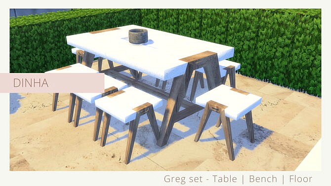 Sims 4 Greg Set: Table | Bench | Floor at Dinha Gamer