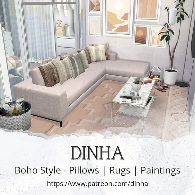 Sims 4 Boho Style: Pillows | Rugs | Paintings at Dinha Gamer