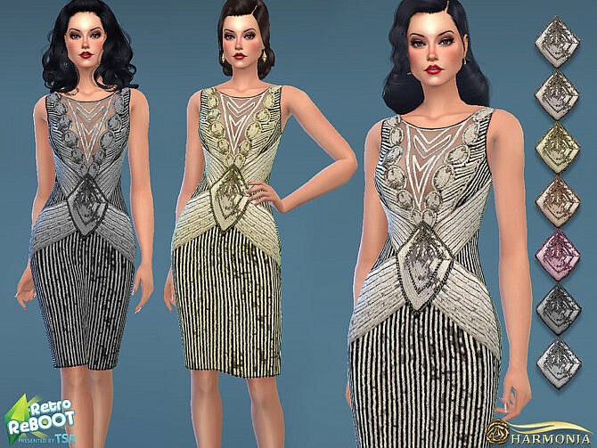 Sims 4 Retro 1930s Beaded Sequin Evening Dress by Harmonia at TSR