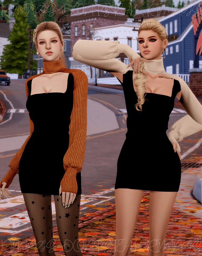 Crop Knit Turtleneck & Tight Dress at RIMINGs » Sims 4 Updates