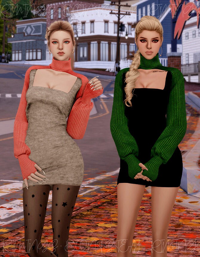 Sims 4 Crop Knit Turtleneck & Tight Dress at RIMINGs
