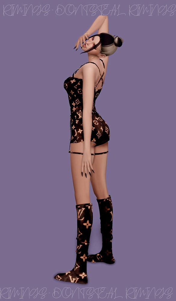 Sims 4 SUNMI TAIL Outfit & Long Boots & Pose at RIMINGs