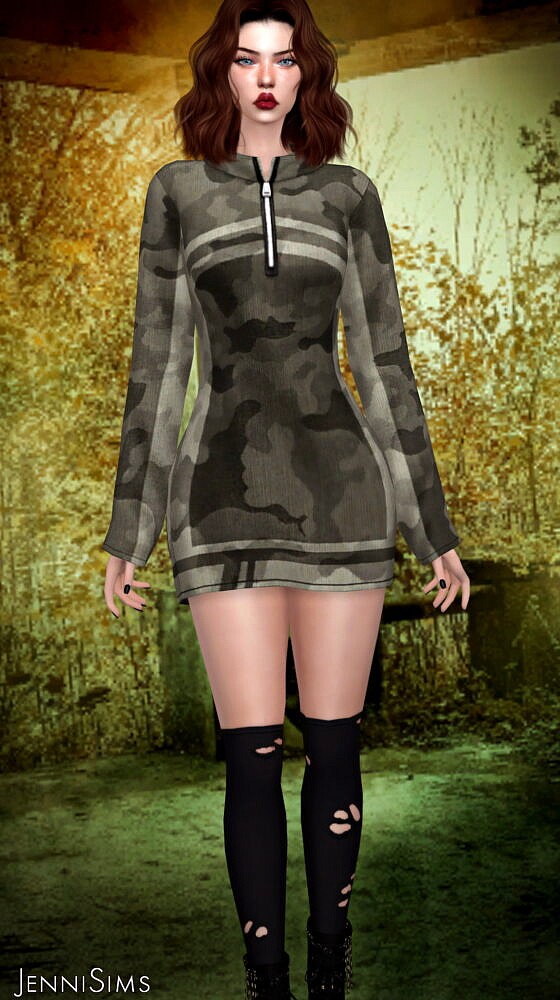 Sims 4 Long sleeve short dress at Jenni Sims
