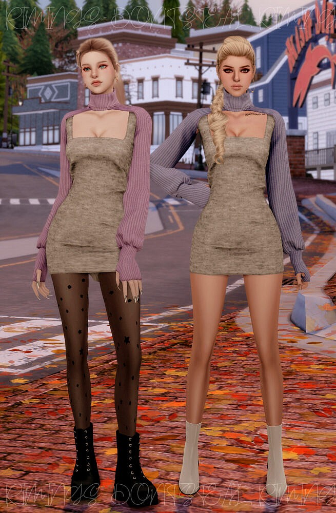 Sims 4 Crop Knit Turtleneck & Tight Dress at RIMINGs