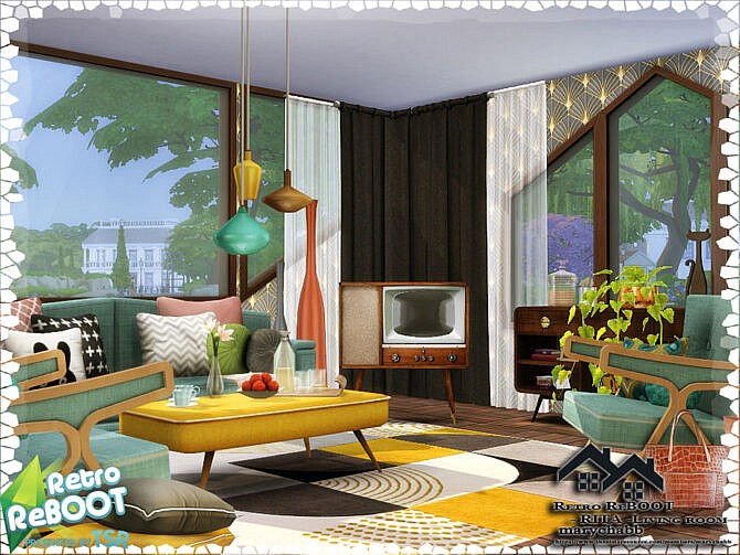 Sims 4 Retro RITA Living Room by marychabb at TSR