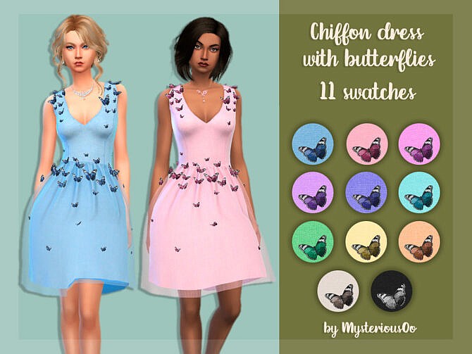 Sims 4 Chiffon dress with butterflies by MysteriousOo at TSR