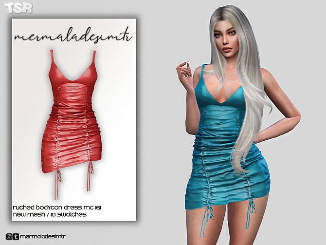 Sims 4 Ruched Bodycon Dress MC161 by mermaladesimtr at TSR