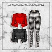 Frill Crop Knit Top & Ch Belt & Tight Pants