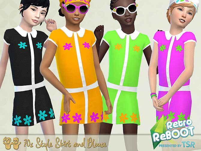 Sims 4 Retro 70s Skirt and Blouse Set by Pelineldis at TSR