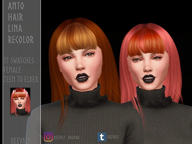 Sims 4 Anto Hair Lina Recolor by Reevaly at TSR