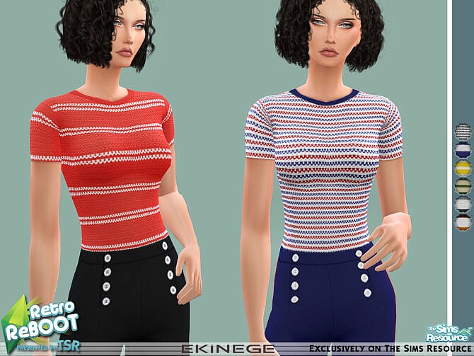 Sims 4 Retro Striped Knit Top by ekinege at TSR