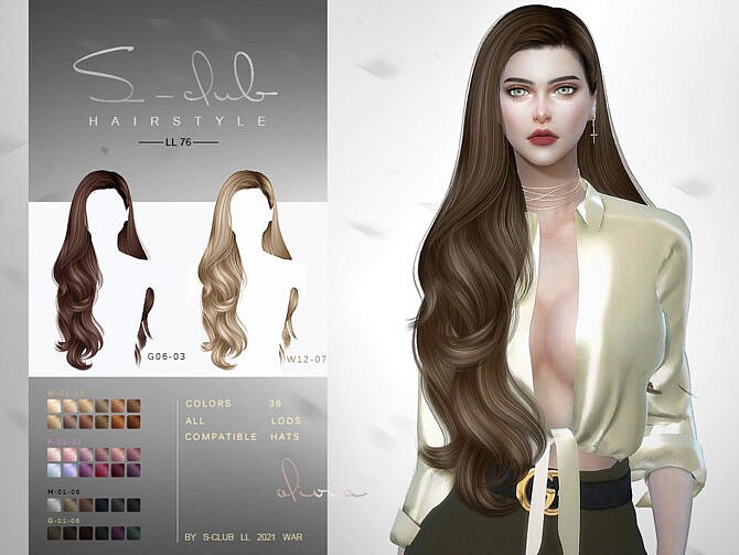 Sims 4 Curly long hair N76 Olivia by S Club at TSR