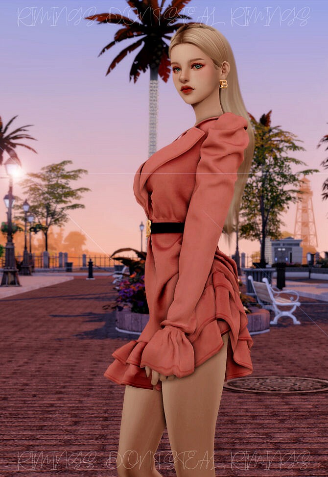 Sims 4 Unbalance Check Dress & Bold Earrings at RIMINGs