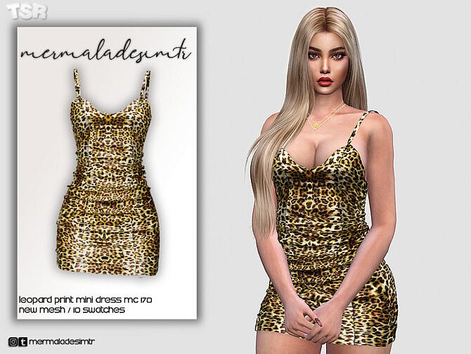 Sims 4 Leopard Print Mini Dress MC170 by mermaladesimtr at TSR