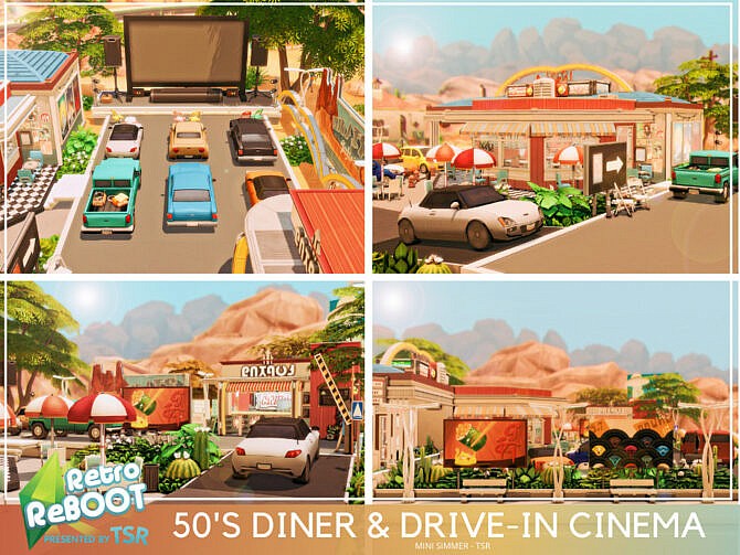 Sims 4 Retro 50s Diner and Drive in Cinema by Mini Simmer at TSR