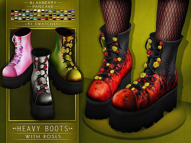 Sims 4 Heavy Boots with and without Roses (F) at Blahberry Pancake
