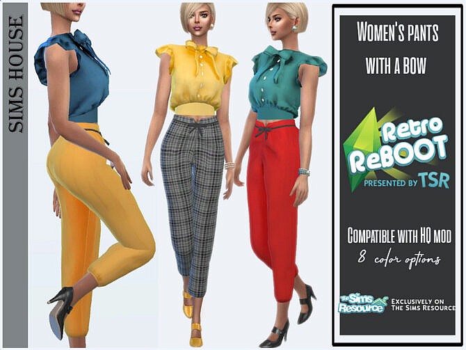 Sims 4 Retro Womens pants with a bow by Sims House at TSR