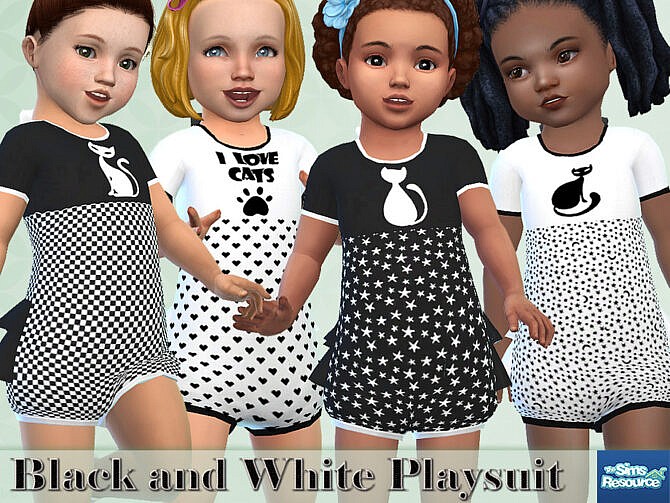 Sims 4 Black and White Playsuit Toddlers by Pelineldis at TSR