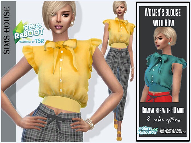 Sims 4 Retro Womens blouse with bow by Sims House at TSR