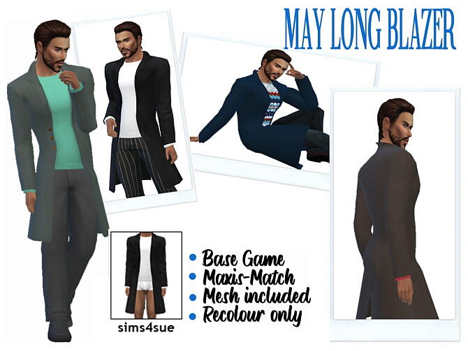 Sims 4 MAY’S LONG BLAZER at Sims4Sue