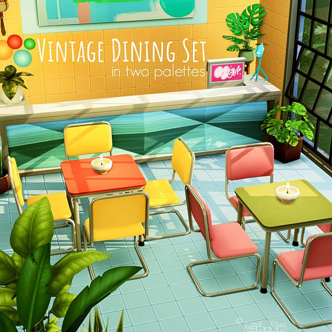 Sims 4 VINTAGE DINING SET in two palettes at Picture Amoebae
