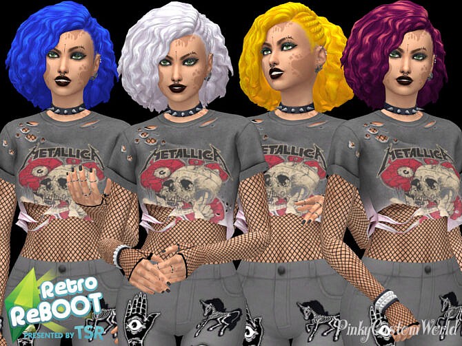 Sims 4 Retro Bonus recolor of FeralPoodles Anjela hair at TSR