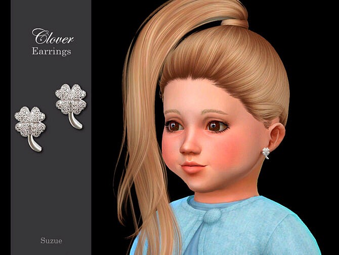 Sims 4 Clover Toddler Earrings by Suzue at TSR