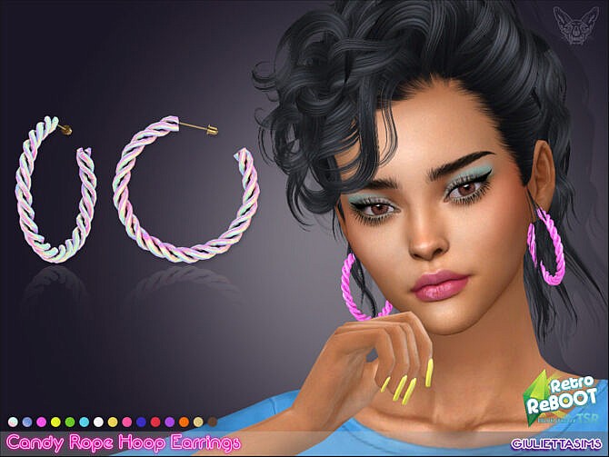 Sims 4 Retro Candy Rope Hoop Earrings 80s by feyona at TSR