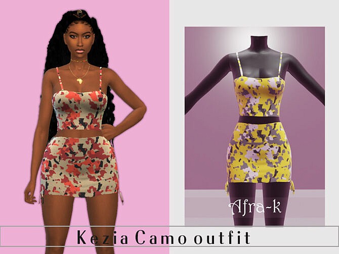 Sims 4 Kezia Camo outfit by akaysims at TSR