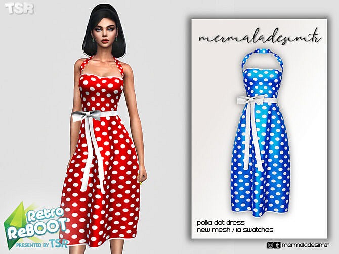 Sims 4 Retro Polka Dot Dress by mermaladesimtr at TSR