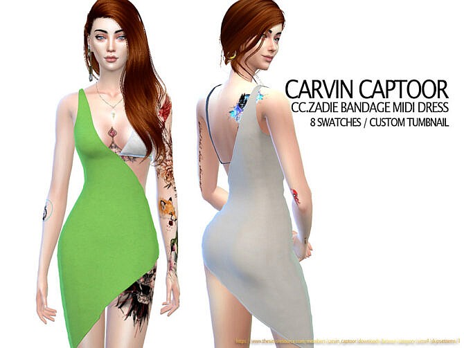 Sims 4 Zadie Bandage Midi Dress by carvin captoor at TSR