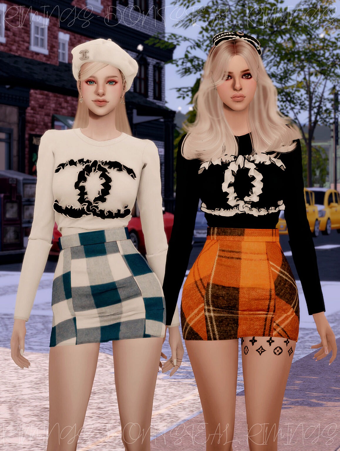 Frill Logo T-shirts & Check Short Skirt at RIMINGs » Sims 4 Updates