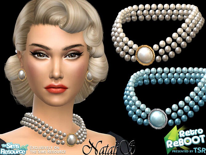 Sims 4 Retro 60s pearl necklace by NataliS at TSR